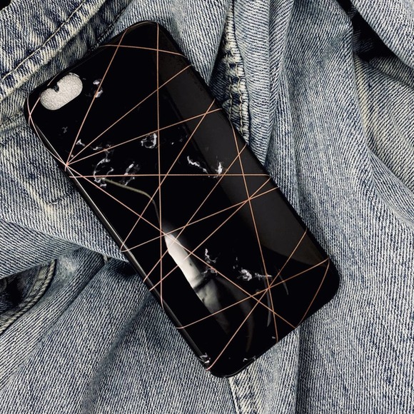 iPhone 6 Case Black Gold White Geometric Marble Print NEW - Picture 2 of 8